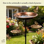 Adjustable Height Detachable Bird Bath with Ground Stake
